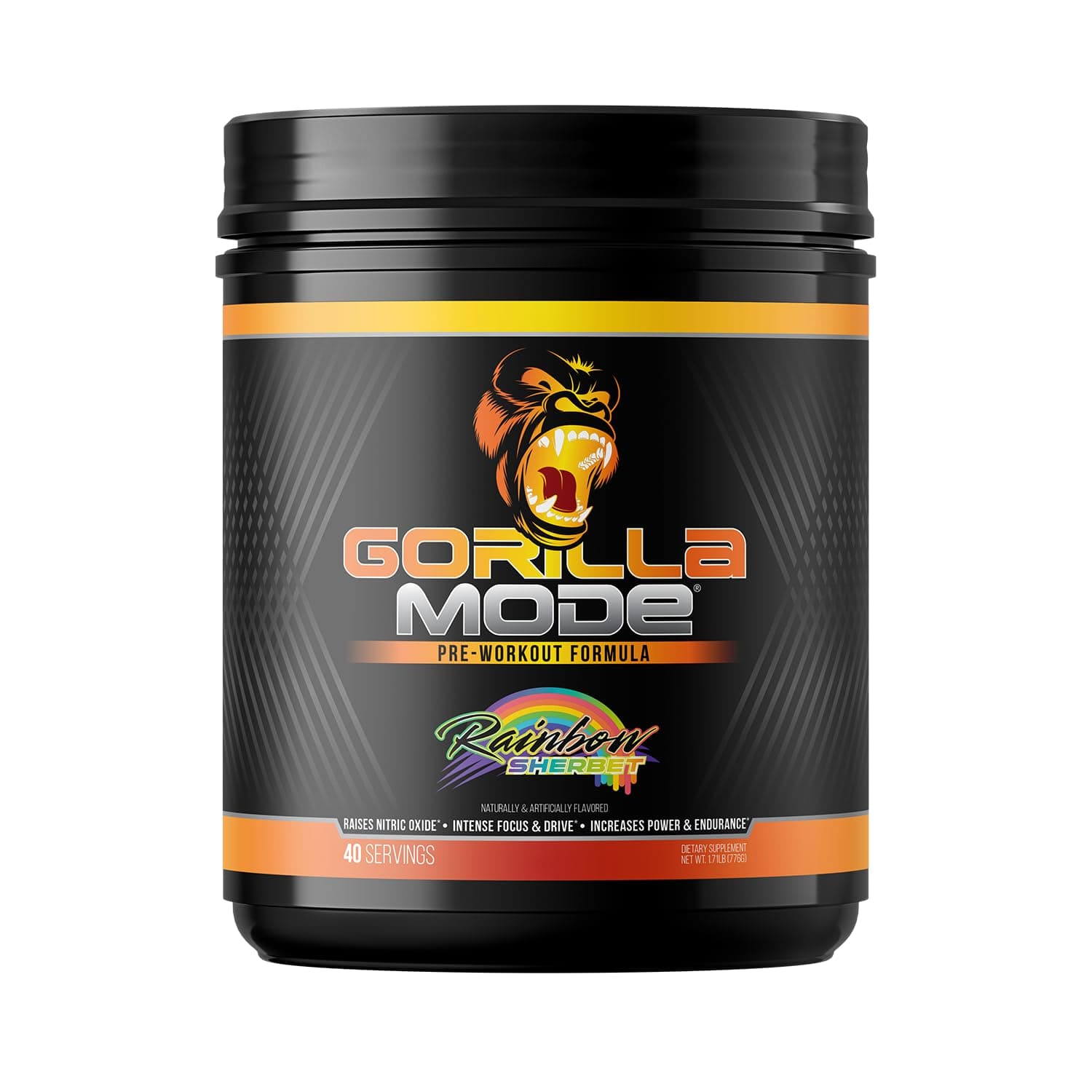 Gorilla Mode Pre Workout - Massive Pumps Laser Focus Energy Power - L-Citrulline, Creatine, L-Tyrosine, Betaine, Hydroprime, Alpha-GPC, 400mg Caffeine, Huperzine A 800g (Rainbow Sherbet)