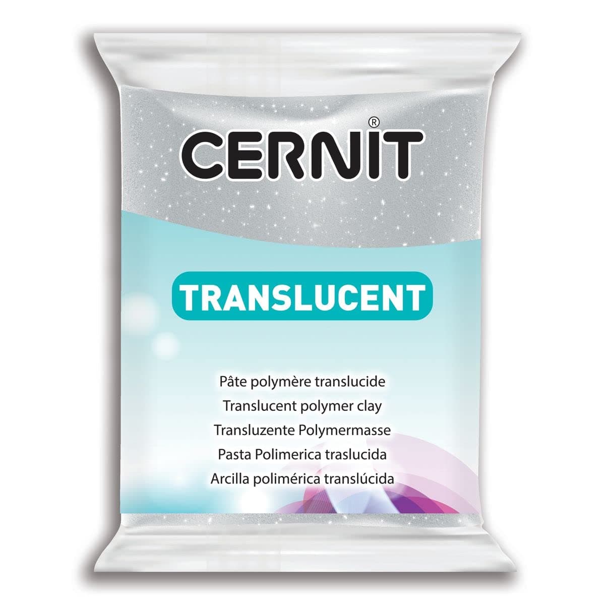 Cernit Polymer Clay - Translucent Series - 56 Grams Block - Made in Belgium (Glitter Silver)