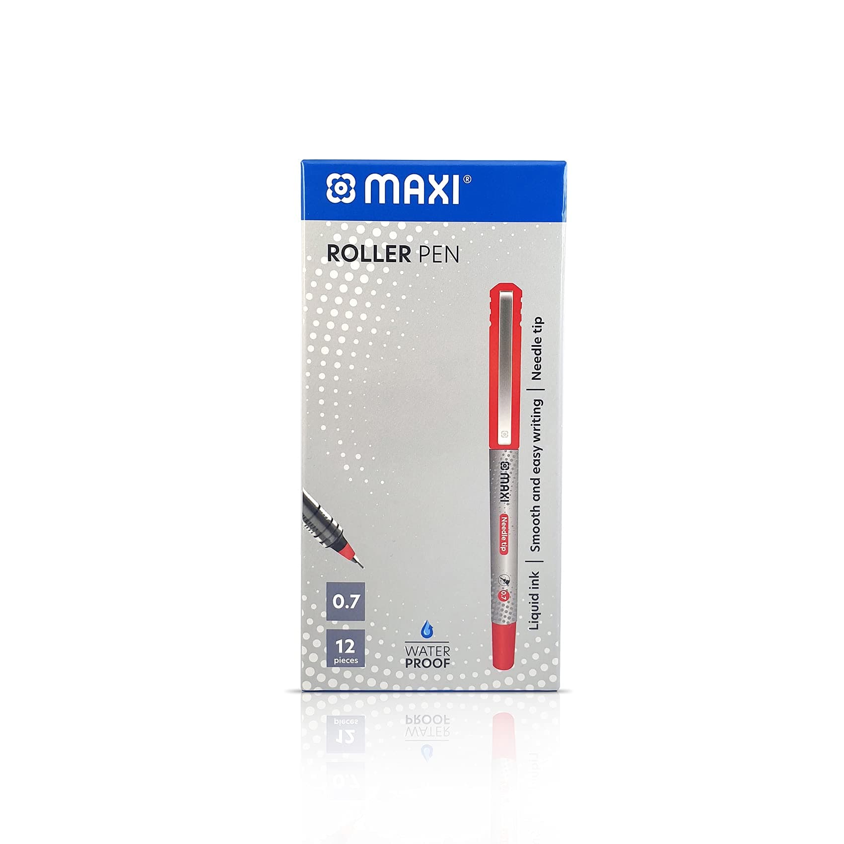 MAXI ROLLER PEN 0.7MM NEEDLE TIP BOX OF 12PC RED