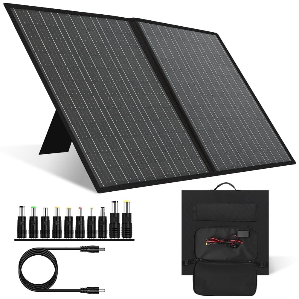 100W Foldable Solar Panel 18V Portable Solar Cell Solar Charger with 10-in-1 DC Connectors USB/Type-C/DC Port for Outdoor Power Station RV Camping Off Grid Backyard Use
