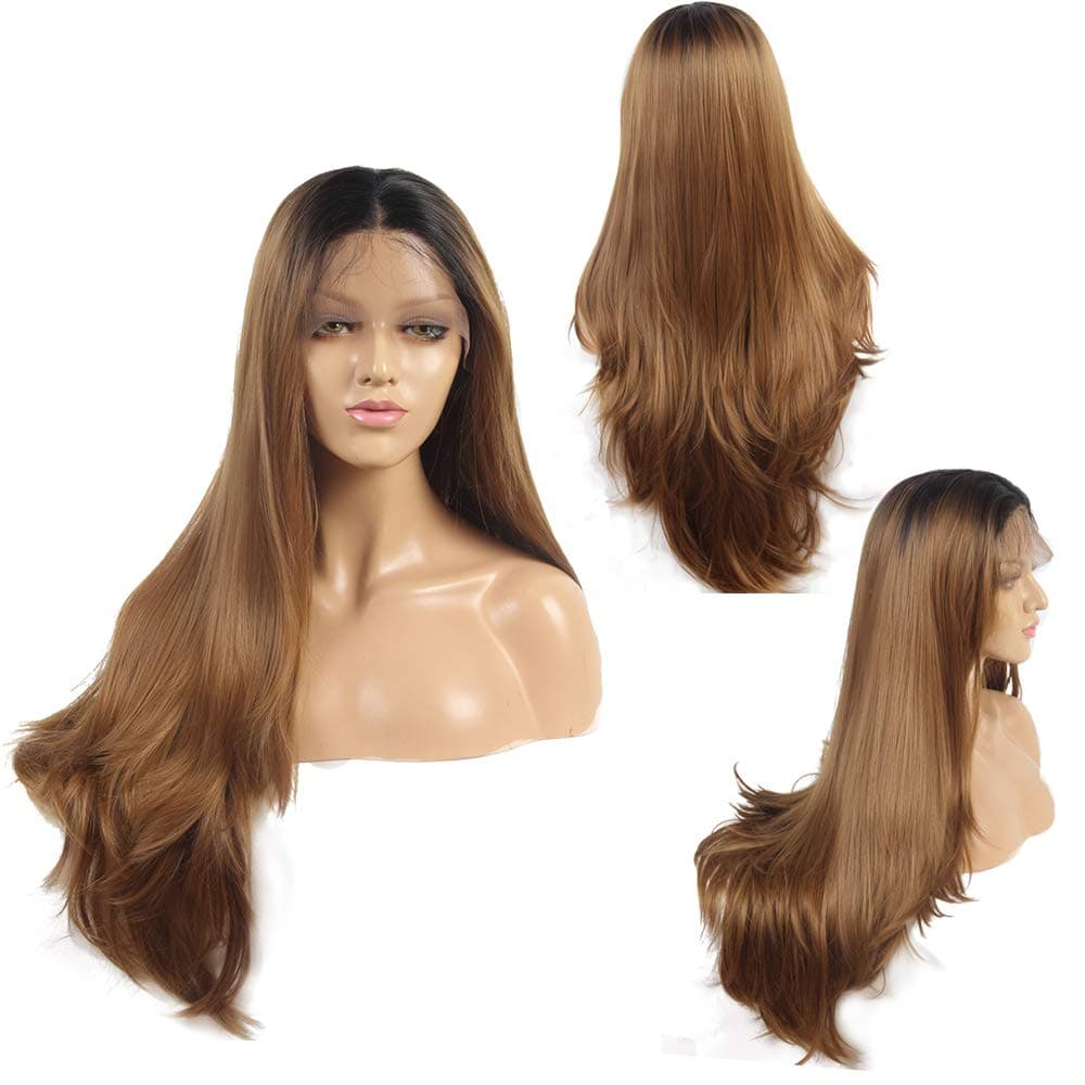 Ivan Cosmetic High Density Straight With Wave Tail Wig Synthetic Lace Front Kanekalon Fiber Heat Resistant Wigs With Baby Hair Pre Plucked Hair Bleached Knot For Women. (24", T1B 27#(Dark Blond)))