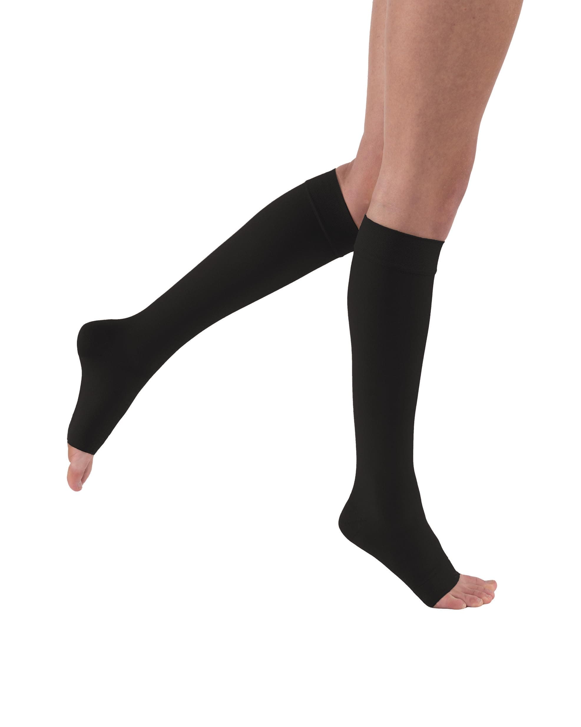 Relief Knee High Graduated Compression Socks, 15-20 mmHg - Comfortable Unisex Design - Open Toe, Black, Medium