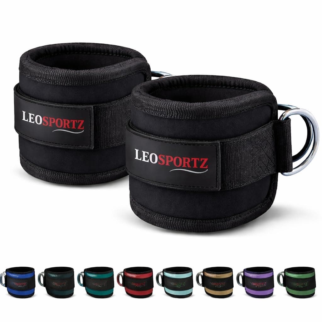 Ankle Strap for Gym Cable Machine (Pair)- Heavy D Ring Padded Ankle Band for Gym Workout | Cuff Attachment Kickbacks Leg Extensions Glutes Exercises for Men and Women (Black without Hook)