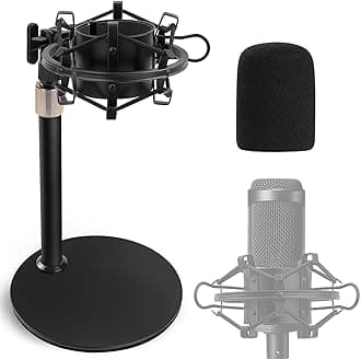 Frgyee Audio Technica Mic Stand with Shock Mount Foam Windscreen, AT2020 Microphone Stand with Pop Filter Shock Mount for Audio Technica AT2020 AT2020USB+ AT2035 ATR2500 Condenser Microphone