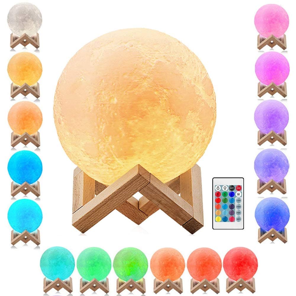 3D Full Moon Lamp, Mayround LED Lunar Moon Night Light Modern Lamp [Remote Control][USB Charging][16 Colors] Home Decor Christmas Gift for Kid, Children, Friends (7.9 Inch/20cm)