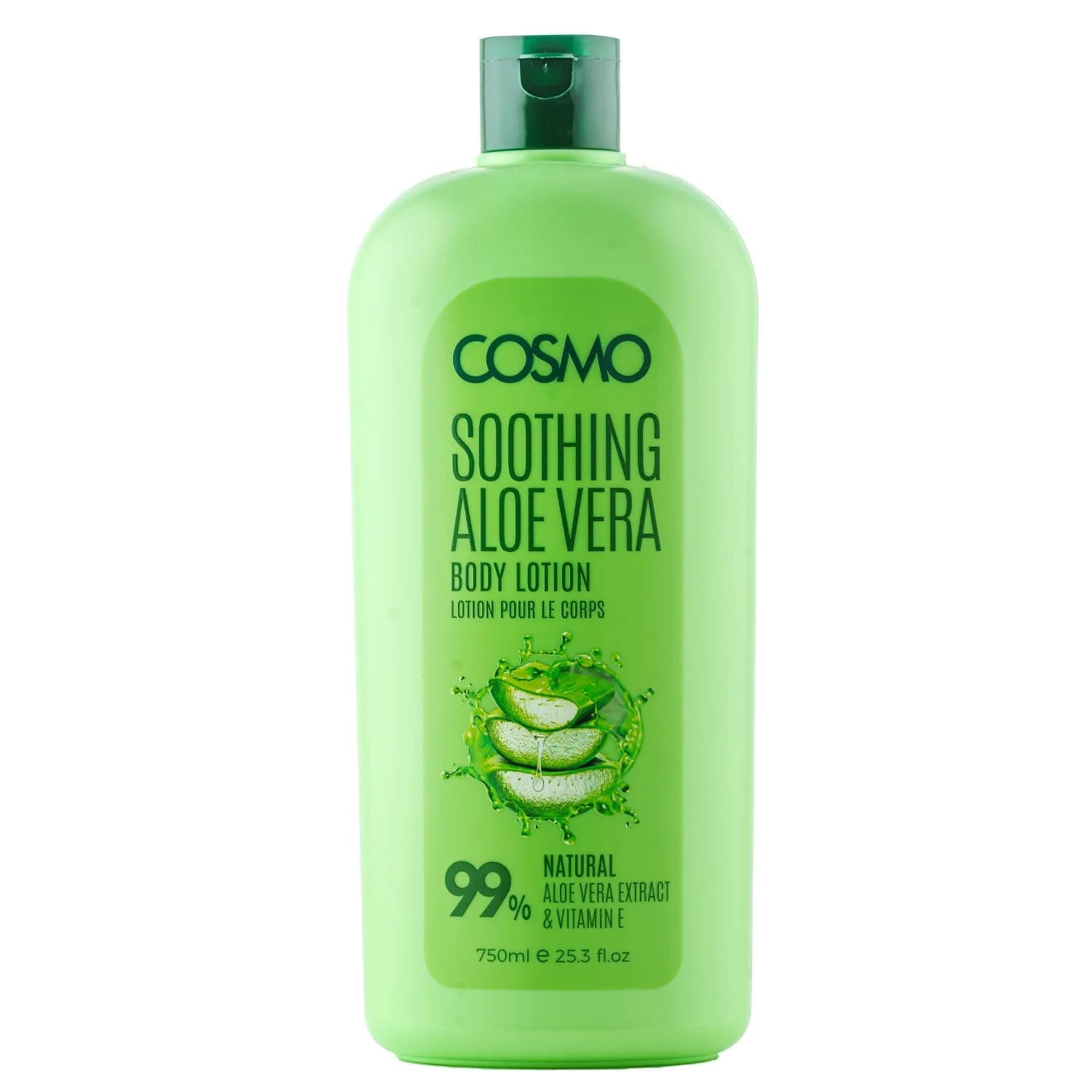 COSMO Soothing Aloe Vera Body Lotion 750ml, 99% Natural Aloe Vera Extract and Vitamin E, All Skin Types, Daily Moisturizer Care, for Men and Women