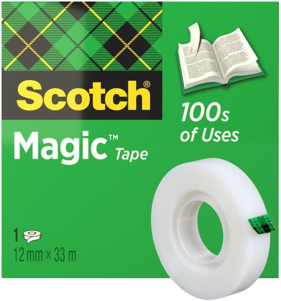 Magic Tape, 1 Roll, 12 mm x 33 m - General Purpose Sticky Tape for Document Repair, Labelling & Sealing