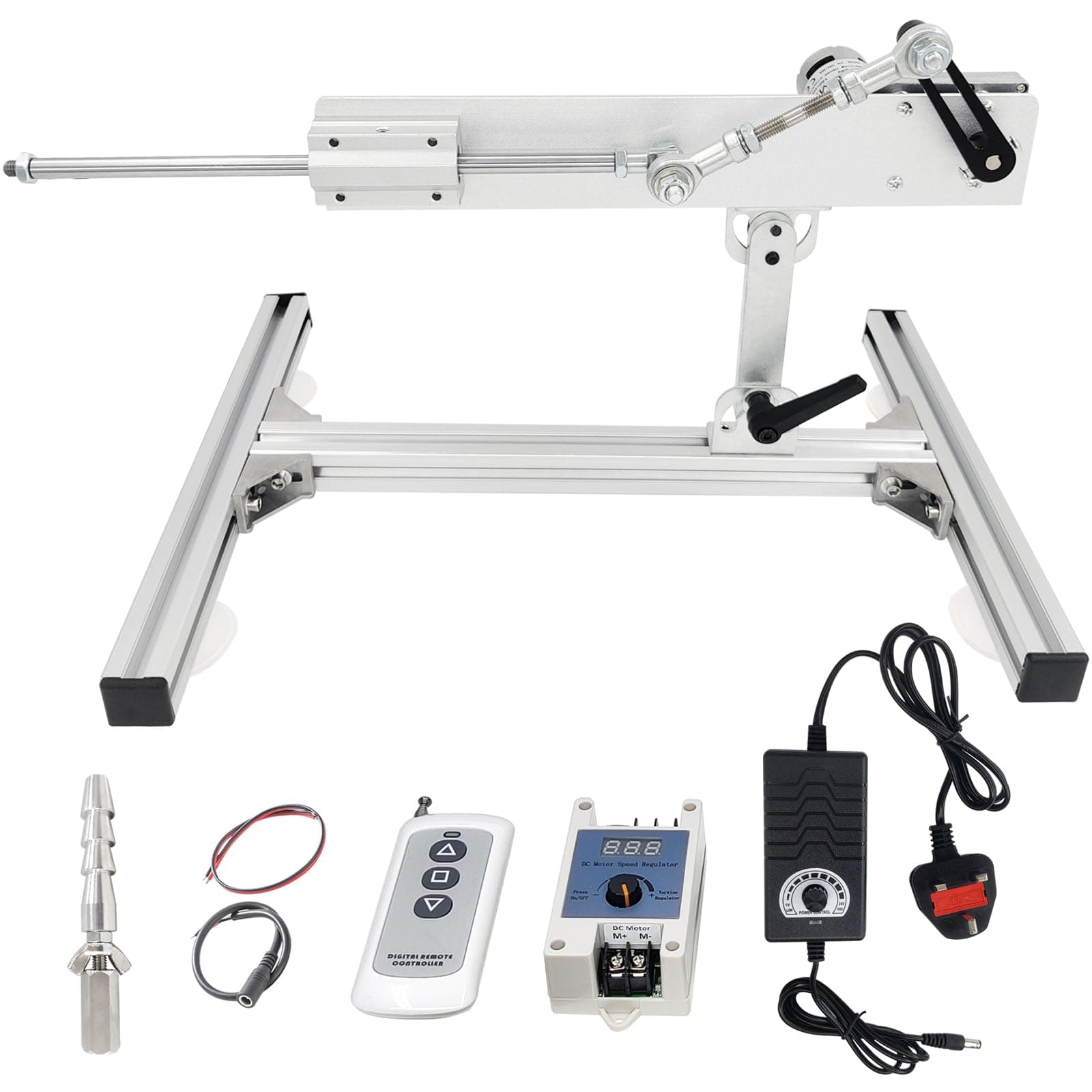 High Torque Reciprocating Cycle Linear Actuator Motor 24V, Stroke 1.18"-6",Variable Speed 120rpm Max,Pushing Force 40lbs Max,with Stand Kit,Remote Control,End Connector(24V150mm120rpm)