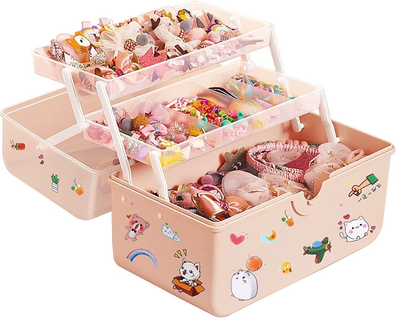 Three-layer Thickened Large-capacity Multi-compartment Girl's Hair Accessories Storage Box Portable Lockable Container for Art Supply, Makeup, Nail, Hair Accessories(Large)