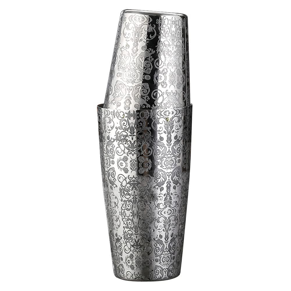 Stainless Steel Boston Shaker Tin with Etched Pattern - 2 Piece Unweighted Cocktail Shaker 18oz & 28oz, Martini Shaker Drink Mixer Professional Bartender Kits (royal pattern)