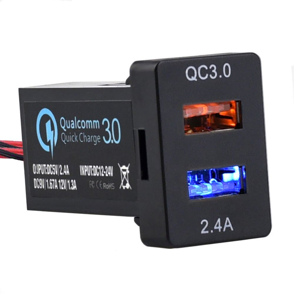 Cllena Dual USB Port Charger Socket Quick Charge 3.0 & 2.4A for Toyota