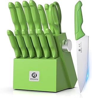 imarku® Knife Set with Block, Sharp Knife Sets with Built-in Sharpener, Japanese Stainless Steel Kitchen Knife Set with Non-Slip Ergonomic Handle, Dishwasher Safe, Best Holiday Gift, Teal Green