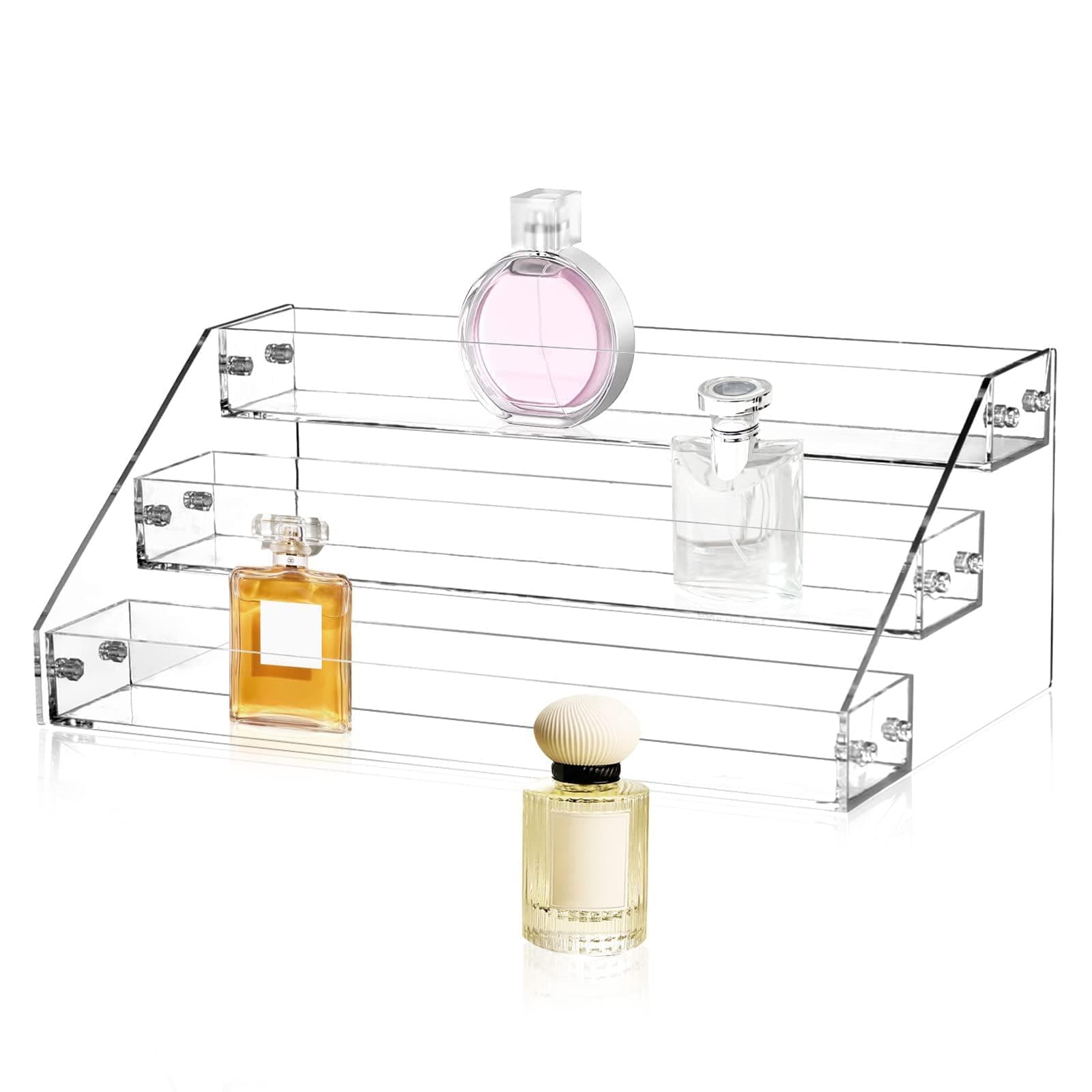 X spring Xspring Acrylic Display Risers, 3 Tier Seasoning Organizer, Clear Acrylic Vertical Shelves, Widen Tiered Perfume Organizer for Countertop, Cabinet, Pantry, Kitchen Organization and Storage