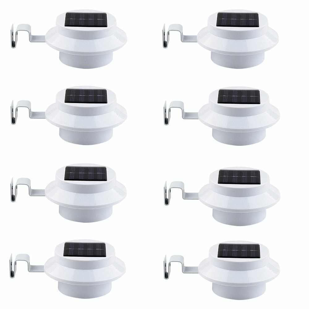 Solar Gutter Lights Outdoor Solar Deck Light for Wall Waterproof Garden Yard Decorative, Security Lighting for Fence Roof Eave, Dust to Dawn, Round Shape, 8 Pack White (Batteries are included)