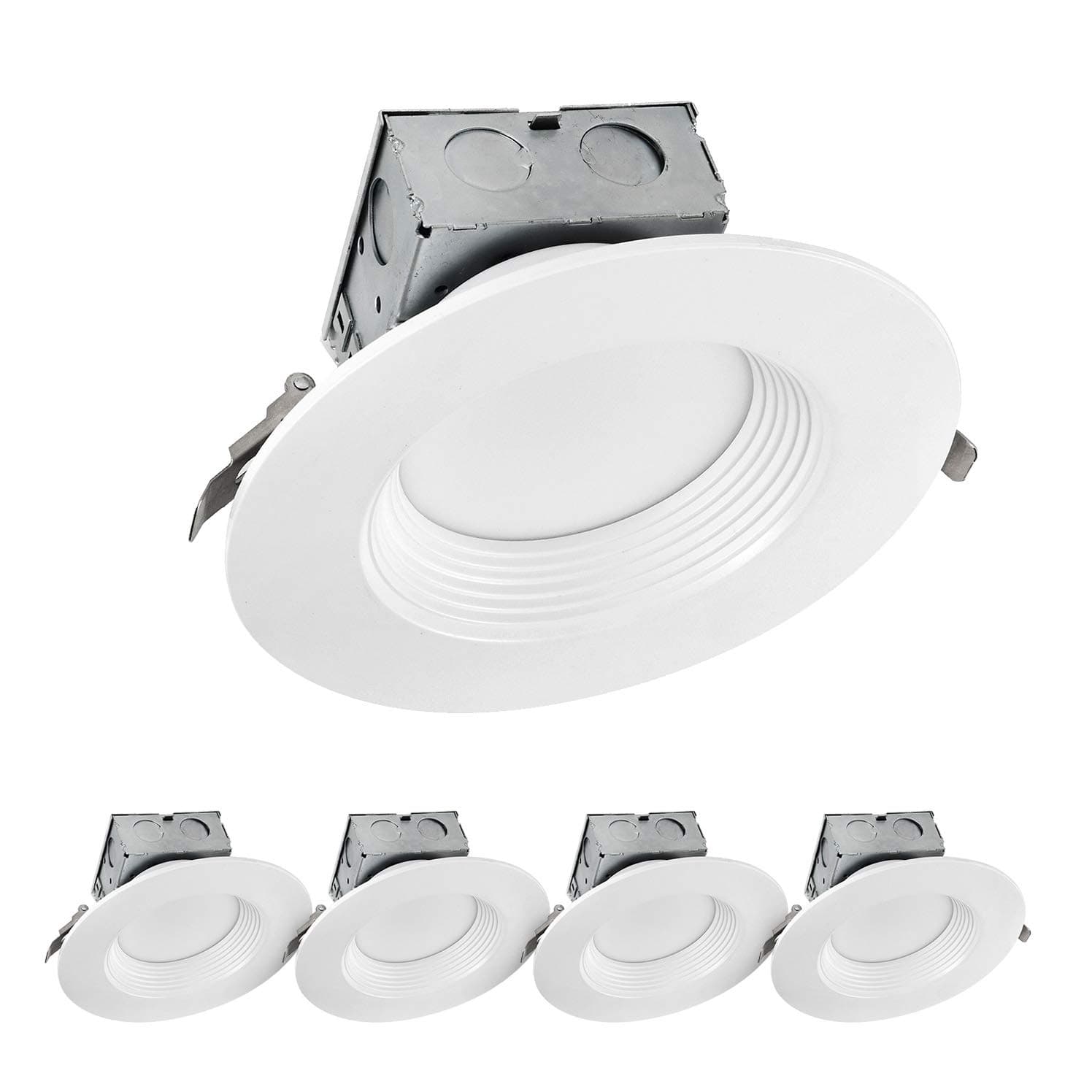 LUXTER (4 Pack) 6 inch LED Ceiling Recessed Downlight With Junction Box, LED Canless Downlight, Baffle Trim, Dimmable, IC Rated, 15W(120Watt Repl) 3000K 1100Lm Wet Location ETL and Energy Star Listed
