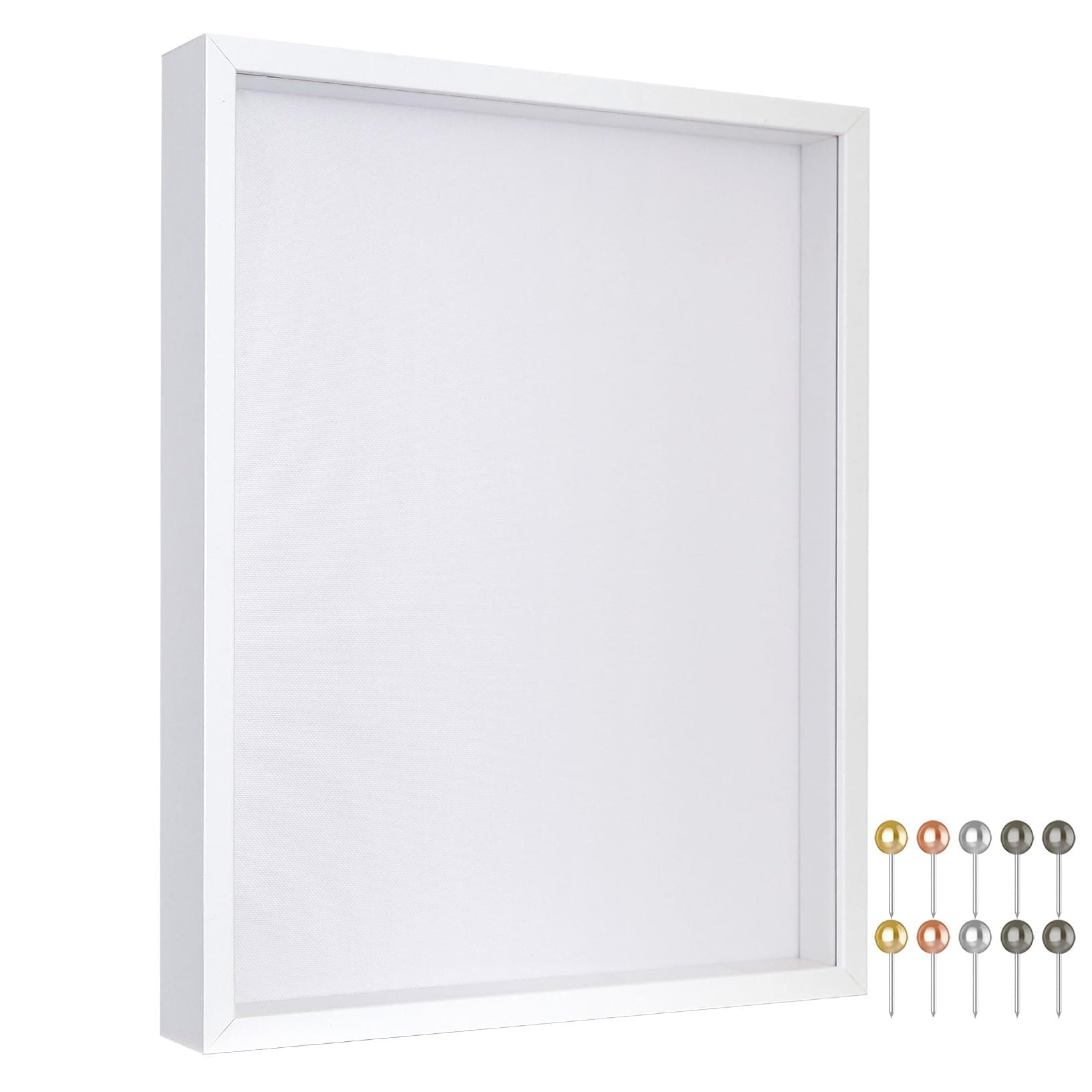 Califortree 12x16 Large Shadow Box Frame with Soft Linen Back - Metal Push Pins Included, Memory Shadow Box Display Case for Bouquet Awards Medals Wedding Photos and More, White
