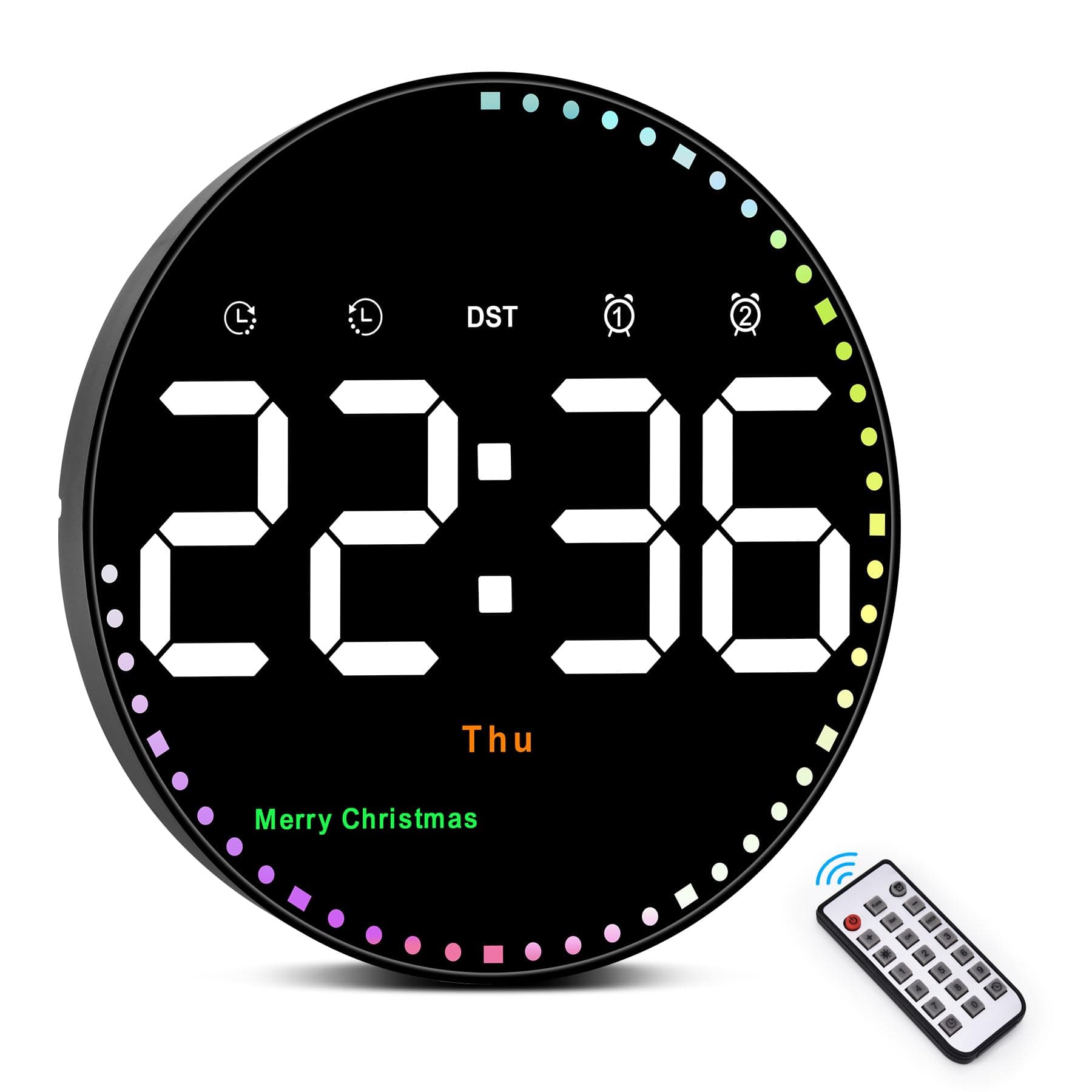 Sukeen 10" Digital Wall Clock, Large Digital Wall Alarm Clock, Remote Wall Clock Wall with Date/Temp/Timer/Countdown/2 Alarms/Festival, LED Clock for Bedroom/Living Room/Office/School/Gym