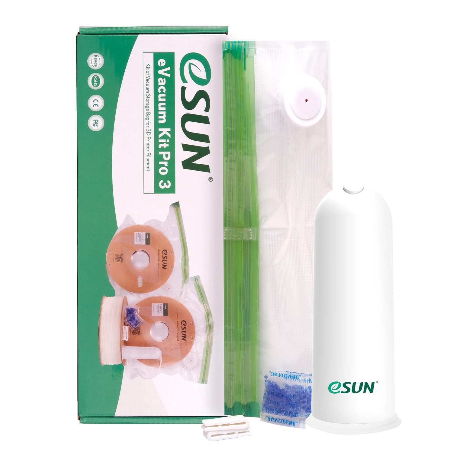 eSUN Upgrade Vacuum Kit, 10pcs 3D Printer Filament Vacuum Compression Storage Bag with USB Pump, Reusable Filament Moisture Proof Dry Vacuum Sealed Bag for Spool Storage