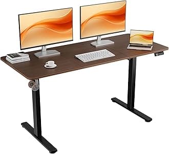 ERGOMAKER Electric Standing Desk, 55" x 23.6" Height Adjustable Sit Stand Desk with Splice Board for Home Office, Computer Desk Memory Preset (Black Frame, Walnut Desktop)