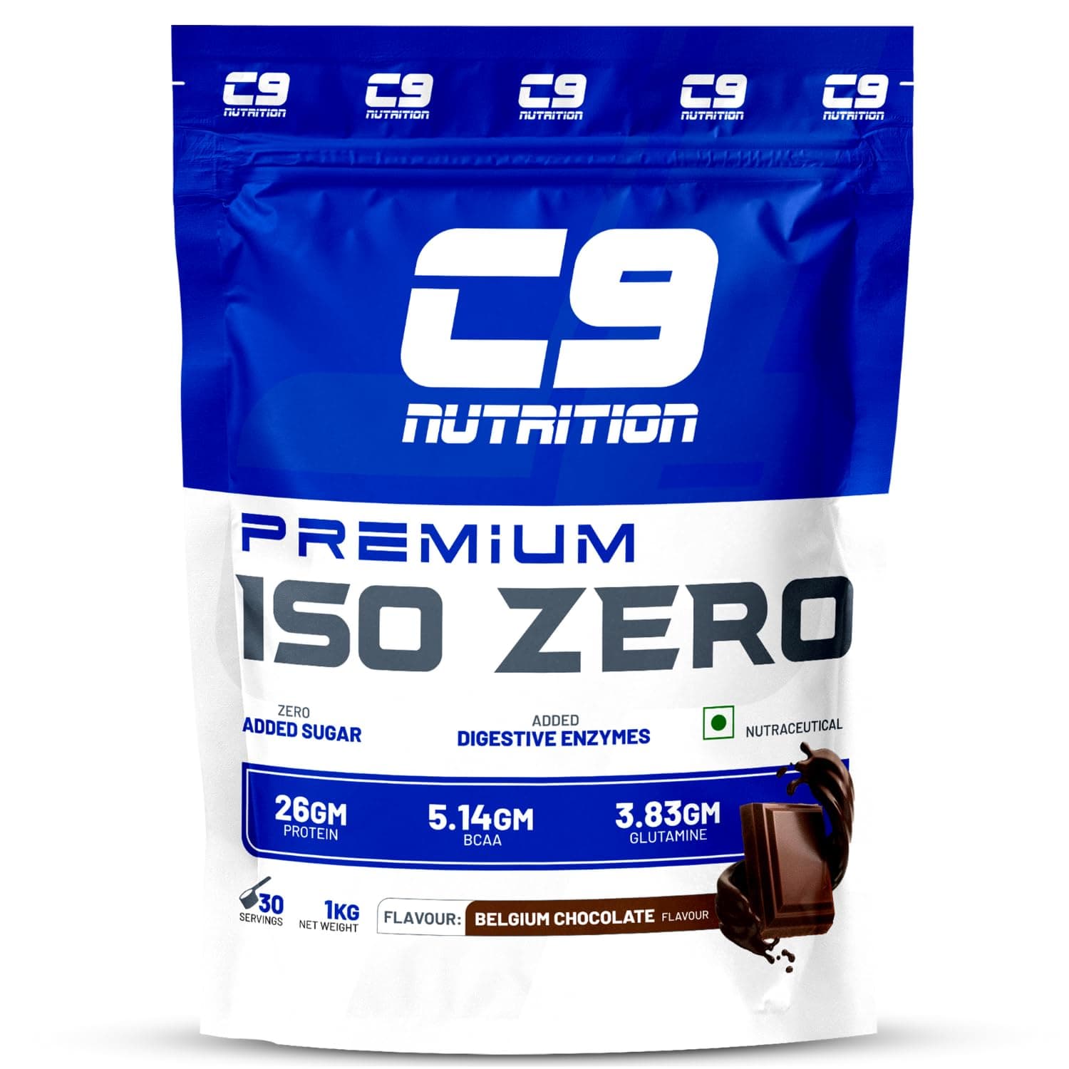 C9 NUTRITION ISO ZERO Whey ISOLATE 1kg, 30 Serving | 26gm Protein | 5.14gm BCAA | 3.83 gm GLUTAMINE | Banned Substance Free | Gluten Free | ISO9001/GMP Certified | Lab Tested (1 KG, Belgium Chocolate)