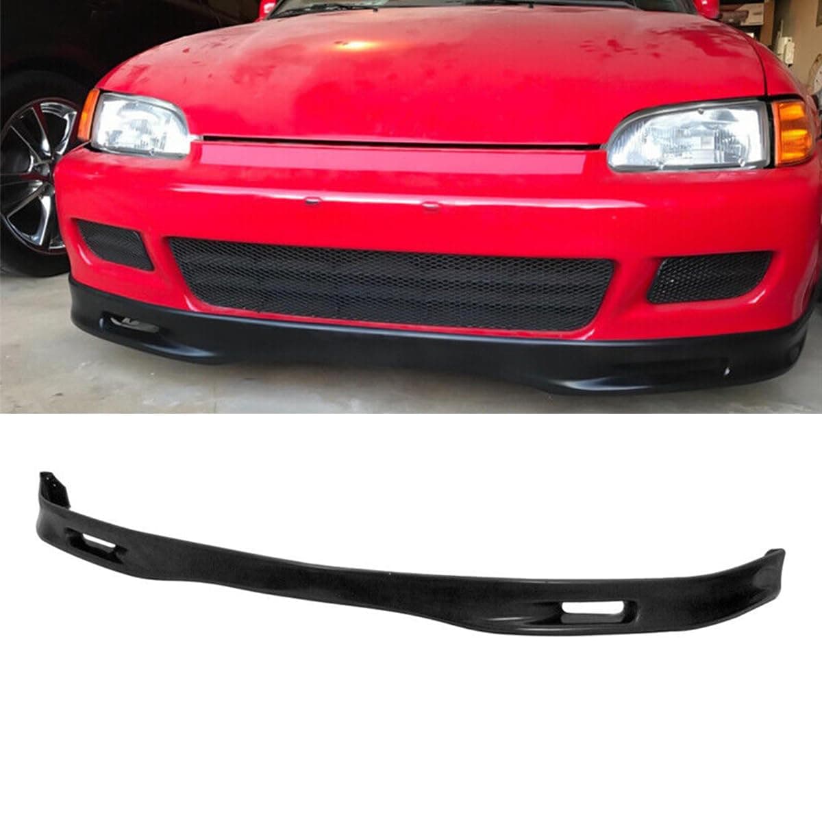 Front Bumper Lip Spoiler Unpainted Black Compatible with 1992 1993 1994 1995 H0nda Civic EG Coupe Hatchback Spoon Style PU
