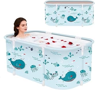 Portable Foldable Bathtub,Foldable Soaking Bathtub for Adults, Freestanding Bathtubs, Hot Bath Tub, Ice Bath, Family Bathroom SPA Tub 47.2x19.7x21.7inch (Fish)