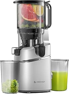AMZCHEF Automatic Juicer, 135mm Large Diameter and 1.8L Capacity, Juicer for Whole Fruit and Vegetables, Professional Slow Juicer, Triple Filter, Quiet Motor, Safety Lock (Silver)
