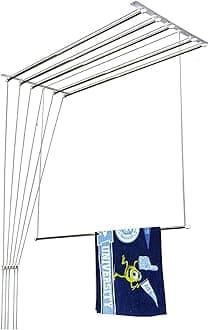 Deluxe Heavy Duty Stainless Steel Ceiling Hanger/Ceiling Cloth Drying Stand (6 Pipe X 3 Feet) with Uv Protected Nylon Ropes Rust Proof Individual Drop Down (Nri 3 Feet 011) - 91X5X5 Cm