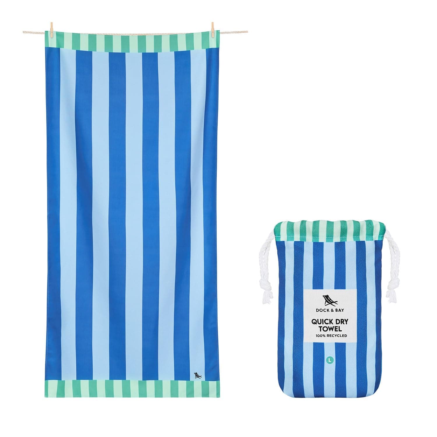Dock & Bay Beach Towel - Quick Dry, Sand Free - Compact, Lightweight - 100% Recycled - Includes Bag - Blue Sky - Extra Large (200x90cm, 78x35)