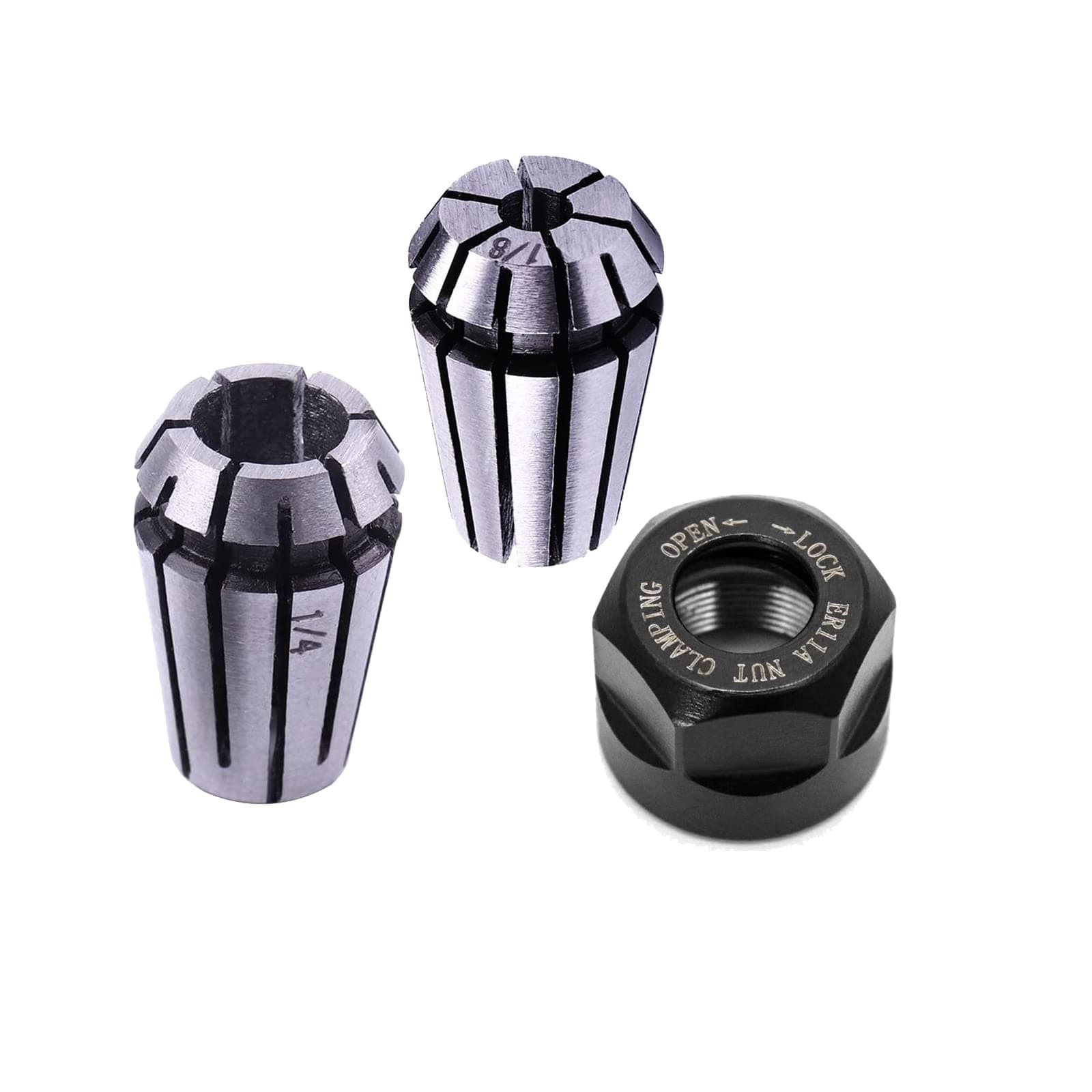 LUO KE 𝐋𝐮𝐨 𝐤𝐞 ER11 Spring Collet Nut Set - AAA Level High Precision ER11 1/8'' Collet + ER11 1/4'' Collet + ER11 Clamping Nut for CNC Engraving Mechine/Lathe Milling Tool