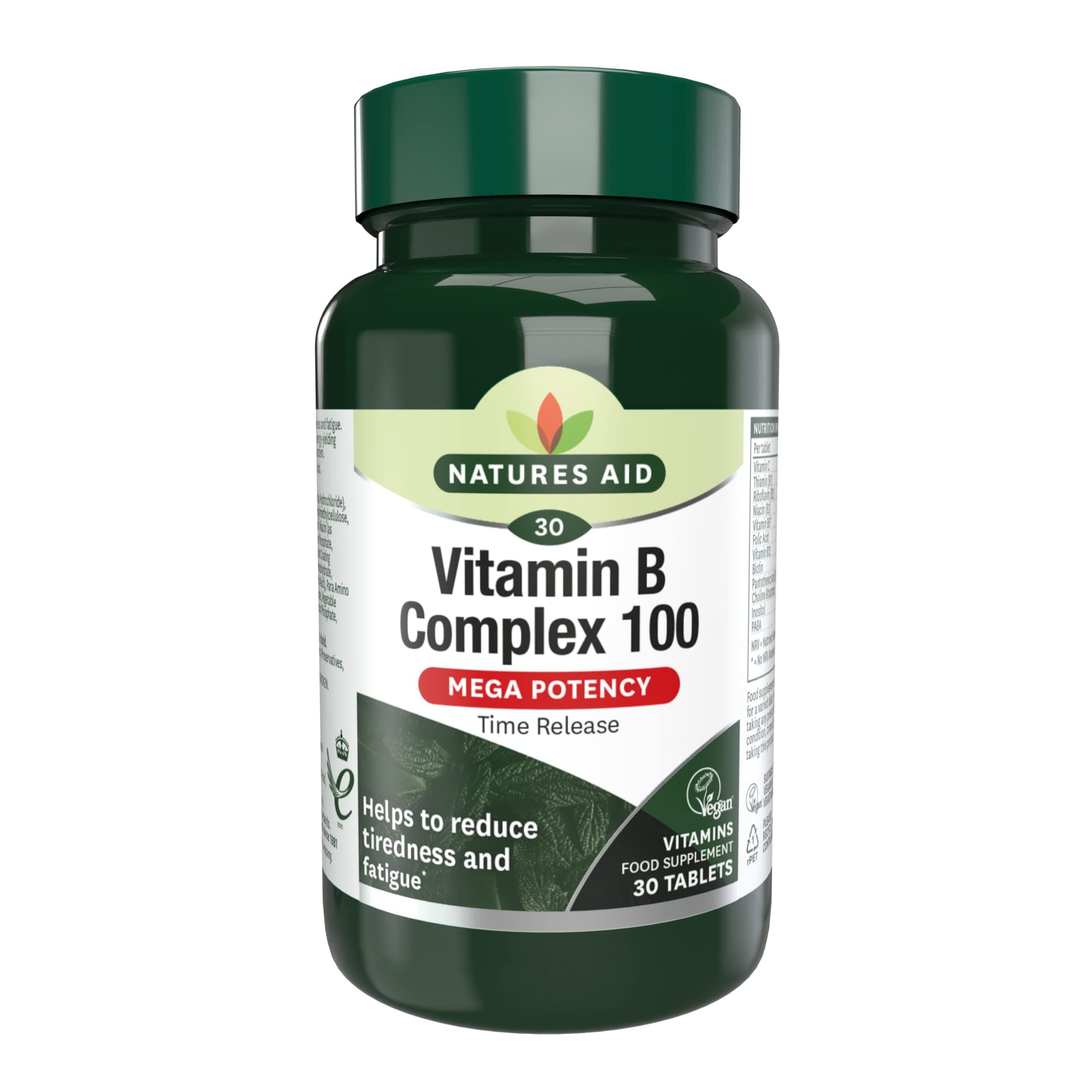 Natures Aid Vitamin B Complex 100 – High Potency B Vitamins 100mg for Energy, Metabolism, Nervous System & Immune Support – Vegan, Gluten Free, Non-GMO, Time Release – 30 Tablets