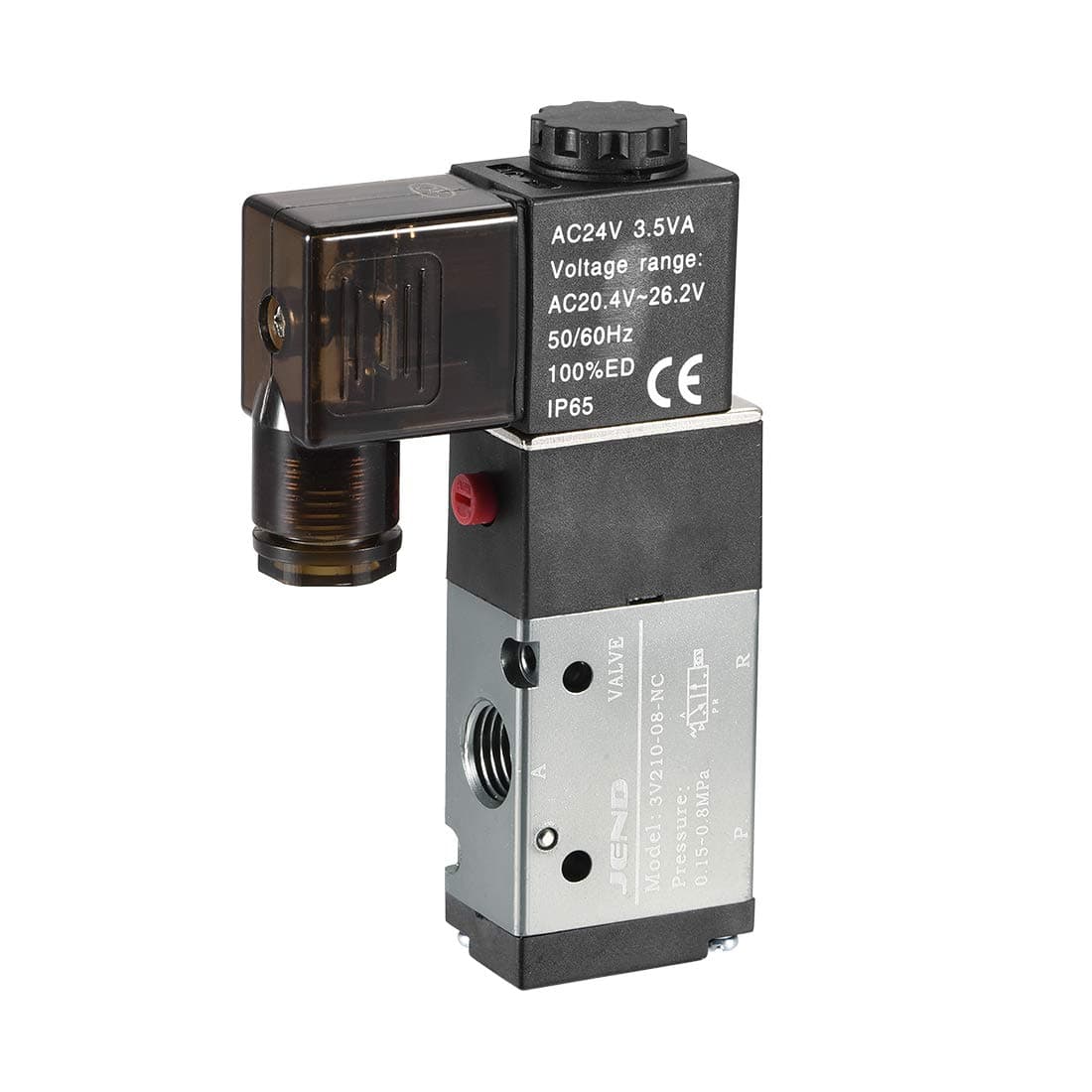 AC 24V 3 Way 2 Position 1/4" PT,Pneumatic Air Control NC Solenoid Valve,Internally Single Piloted Acting Type,3V210-08