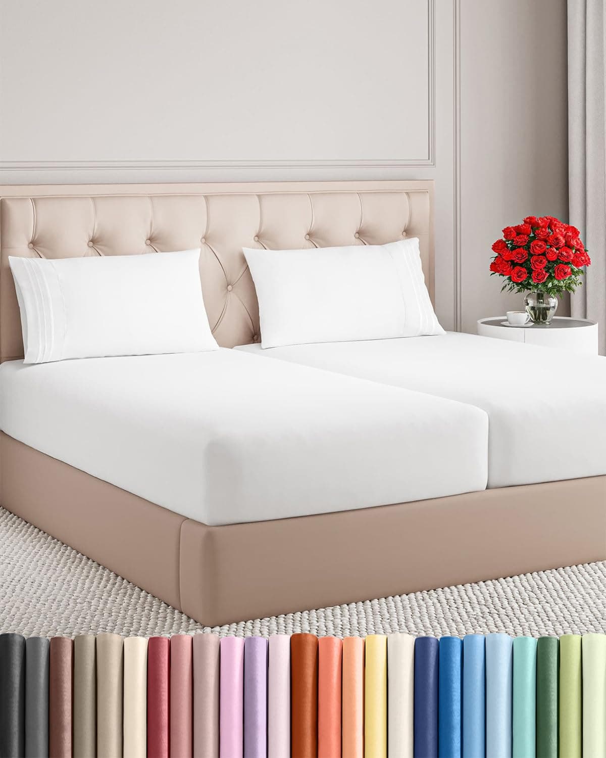 Split King Size 5 Piece Sheet Set - Comfy Breathable & Cooling Bed Sheets Set - Hotel Luxury Bedding for Women, Men, Kids, Teens, Boys & Girls - Deep Pockets, Soft and Wrinkle Free - Oeko-Tex - White