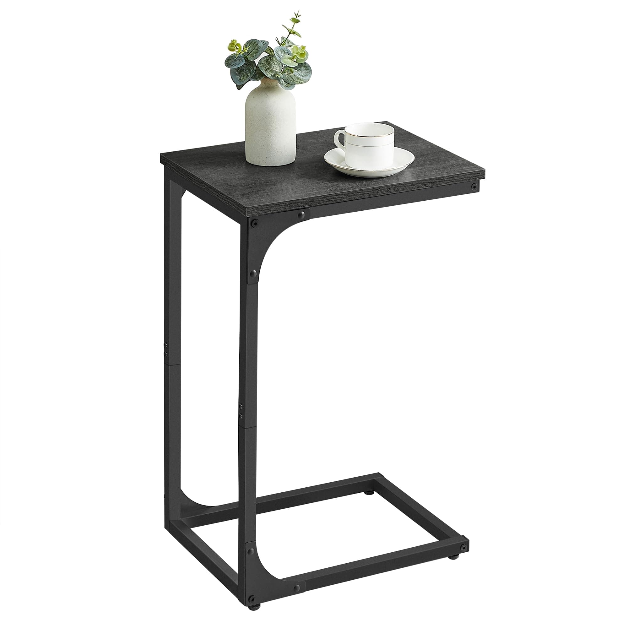 VASAGLE C-Shaped Side Table, Bedside Table, Sofa Side Table, Coffee Table, with Metal Frame, Industrial, for Living Room, Bedroom, Misty Grey and Ink Black LET350B68