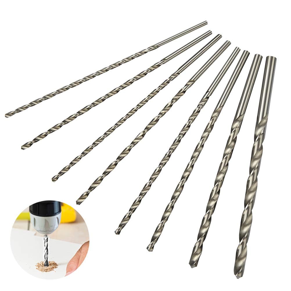8Pcs 200mm/8'' Extra Long Drill Bits Set HSS Twist Bits 4/4.2/4.5/5/5.2/6/8/10mm Round Shank Wood Working Tool