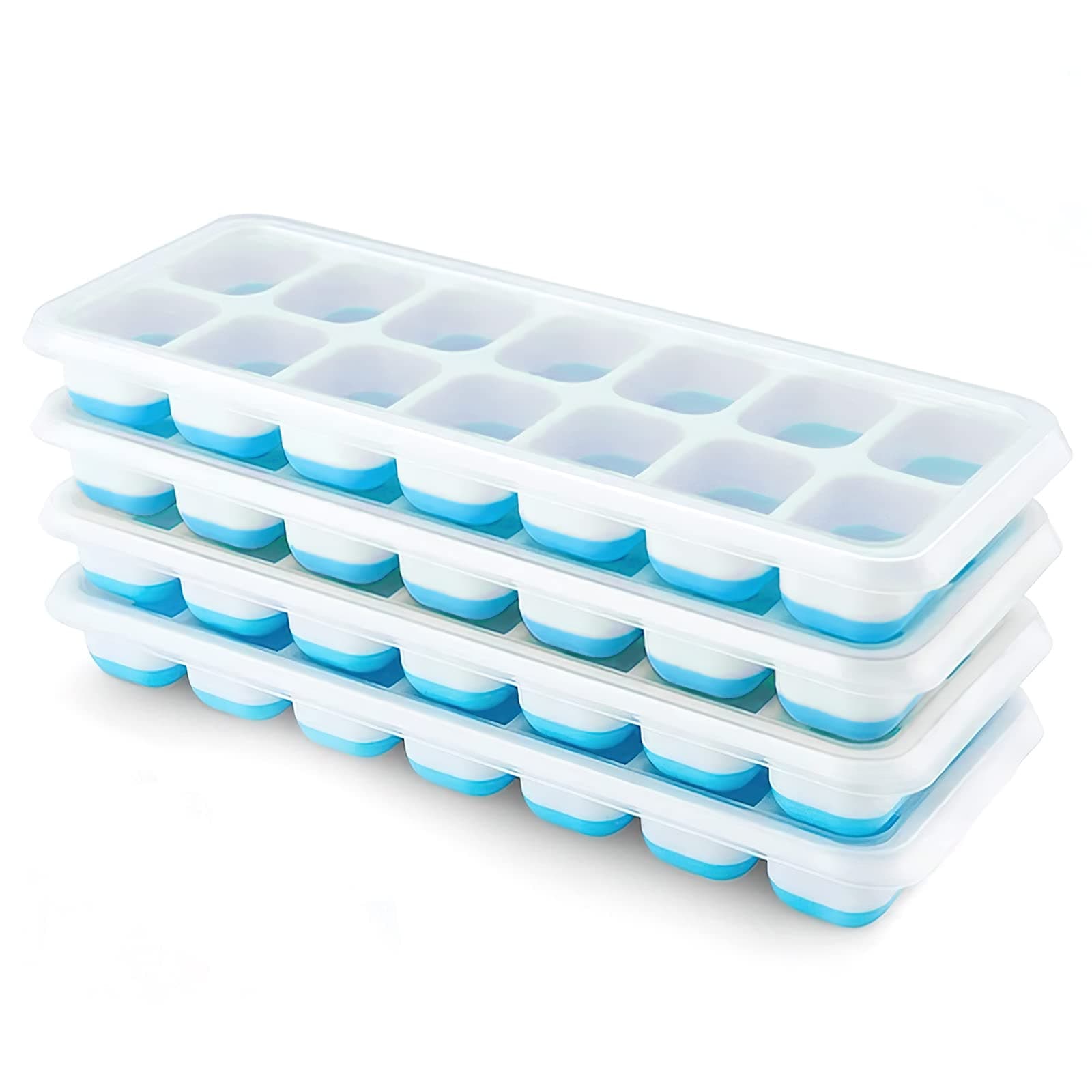 Airabc Ice Cube Tray, Pack of 4 Silicone Ice Cube Trays with Lid, Space-Saving and Stackable Ice Tray Ice Cube, LFGB Certified and BPA Free Square Ice Cube Trays Easy to Remove