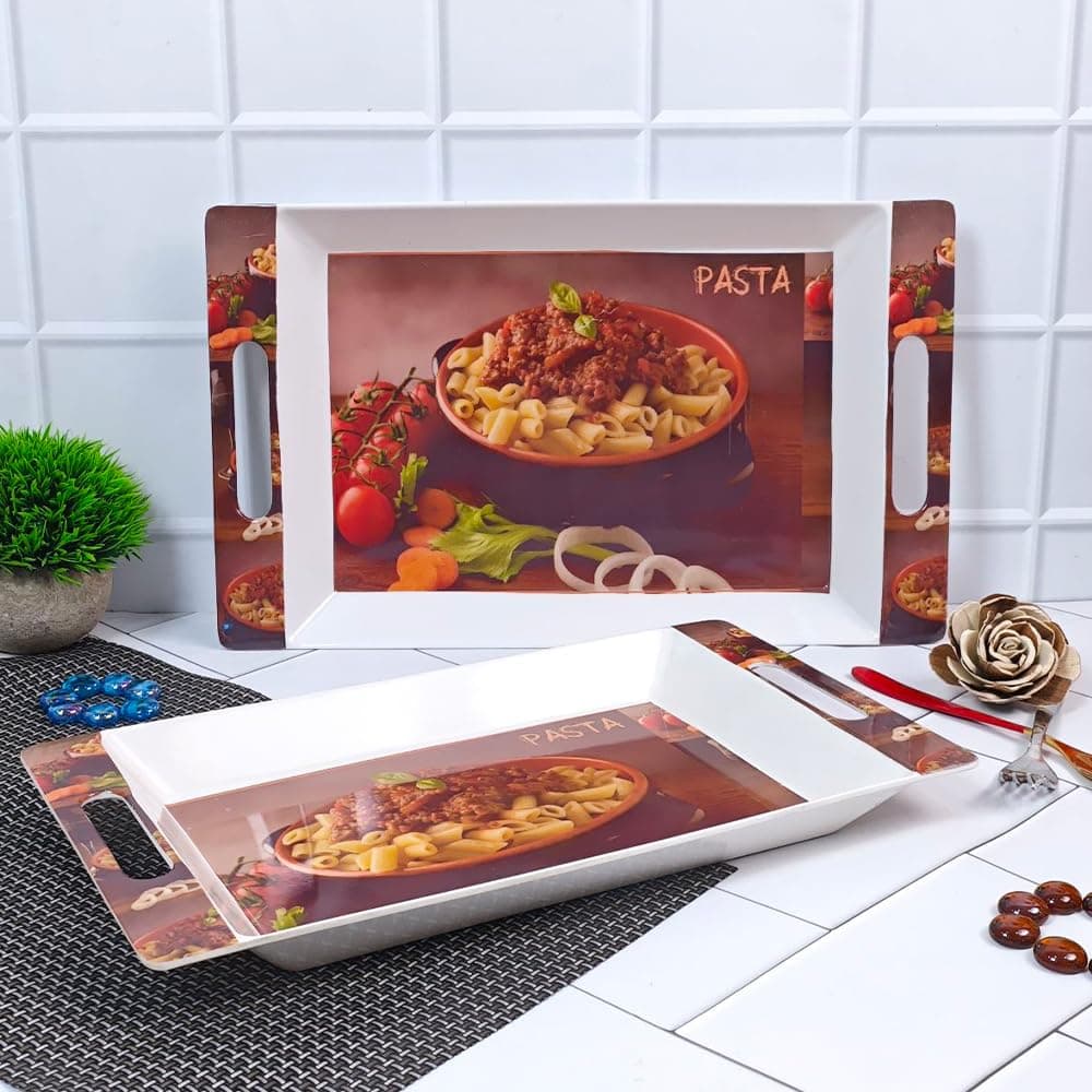 Melamine U.P.C Rectangular Serving Tray Set of 3/ Tray Set for Serving/Premium Printed Tray for Serving/Multi-Use Nashta Plate (Small, Medium & Large)
