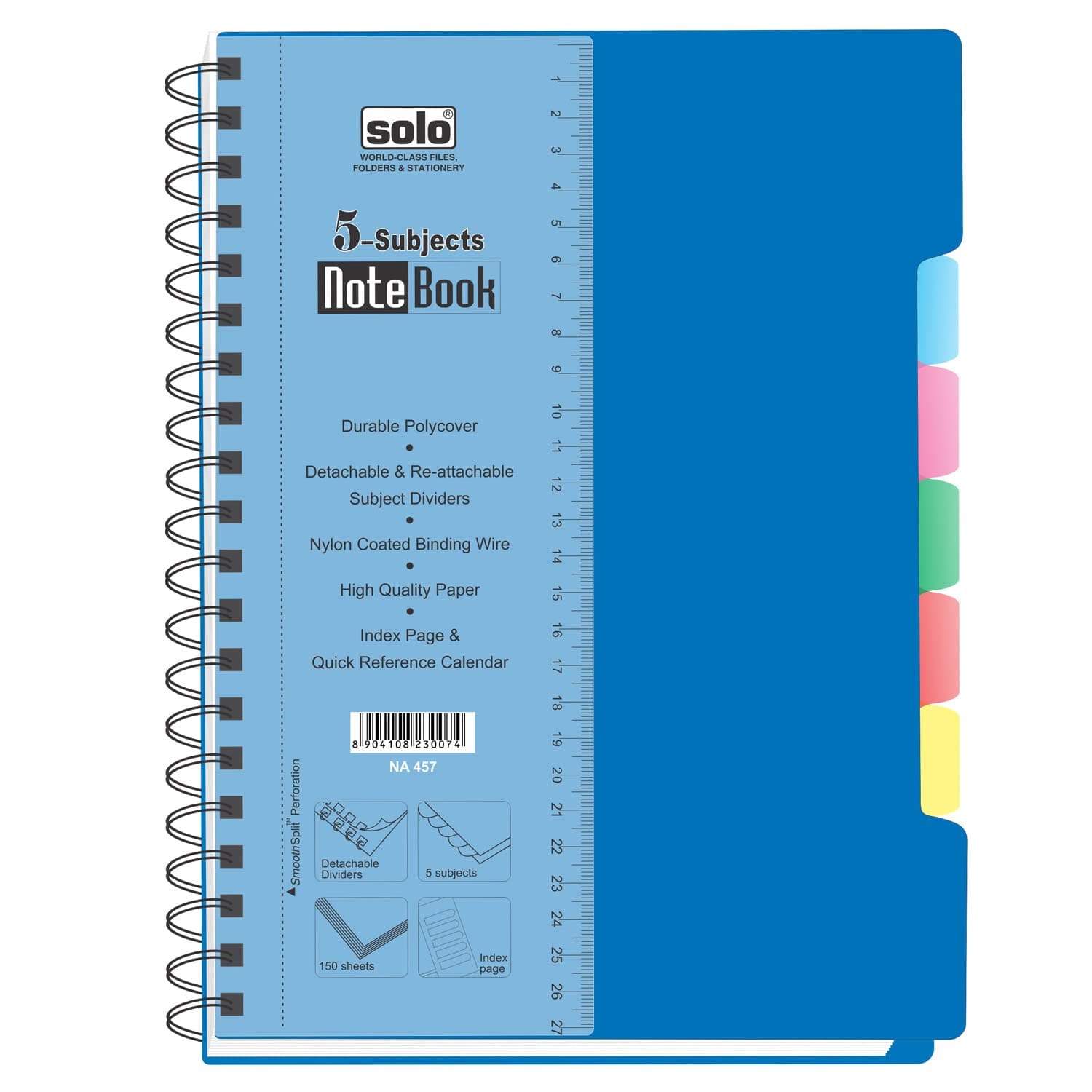 A4 5 Subject Executive Notebook - 300 Pages | 5 Re-attatchable Dividers, Monthly Planner, Storage Pocket & Business Card Slot | Double Wire O-Ring Binding | 5 Divided Sections for Organized Notes