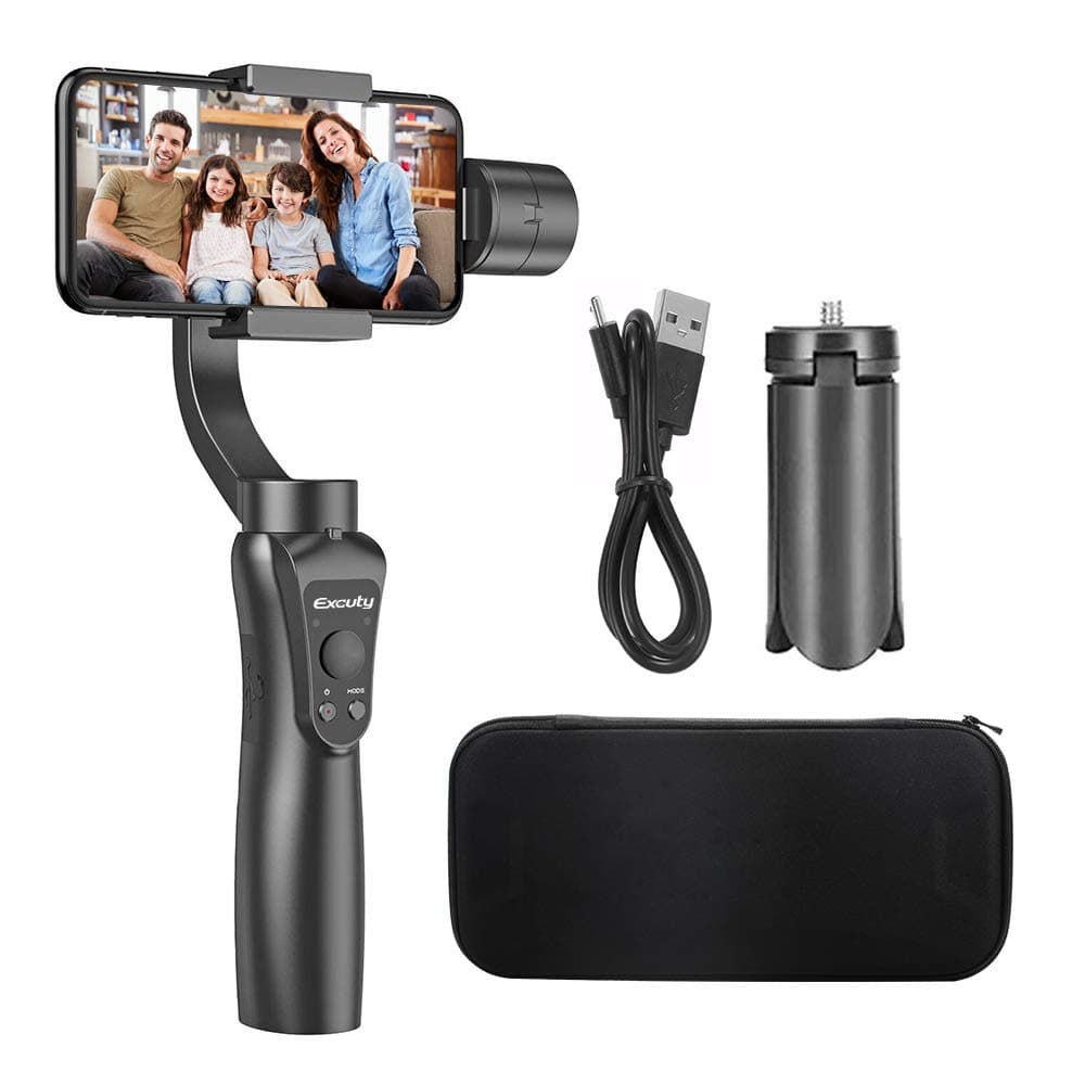 EXCUTY 3 Axis Handheld Gimbal Stabilizers for Phone & Android Smart phones Samsung Galaxy HUAWEI- Intelligent APP Controls for Auto Panoramas, Time-Lapse & Tracking