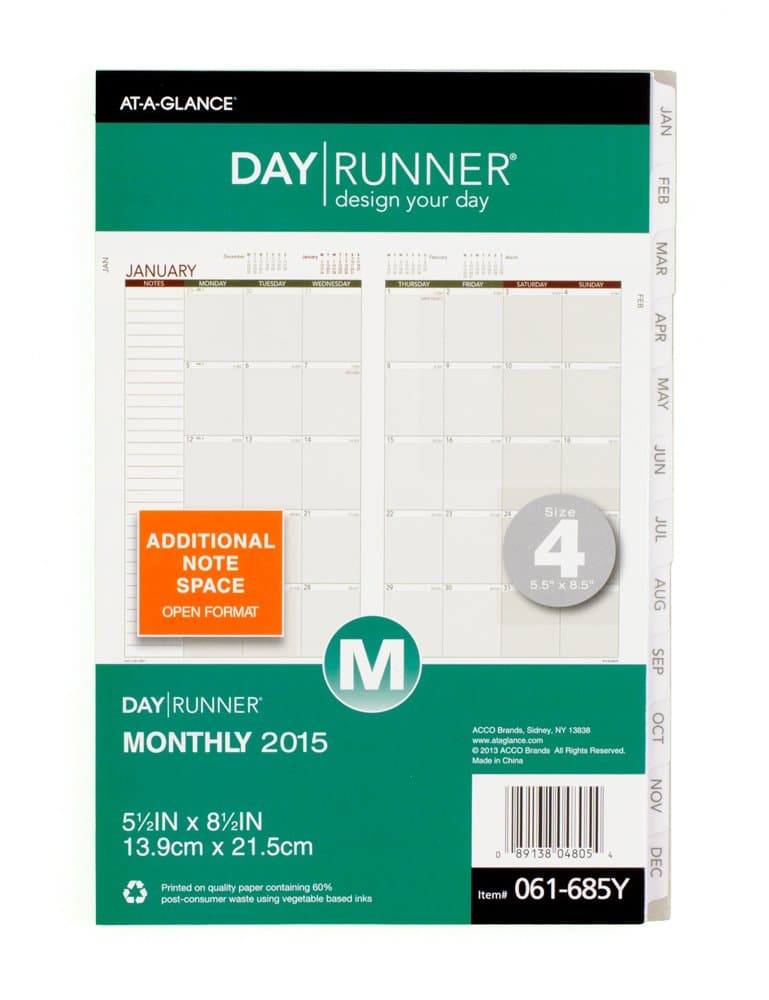 Day Runner Monthly Planner Calendar Refill 2015, 5.5 x 8.5 Inch Page Size (061-685Y)