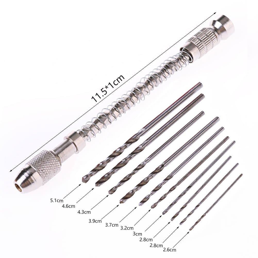 Mishen Semi-Automatic Stainless Steel Mini Hand Drill，with 10/PCS Straight Shank Twist Drill 0.6-2.0mm