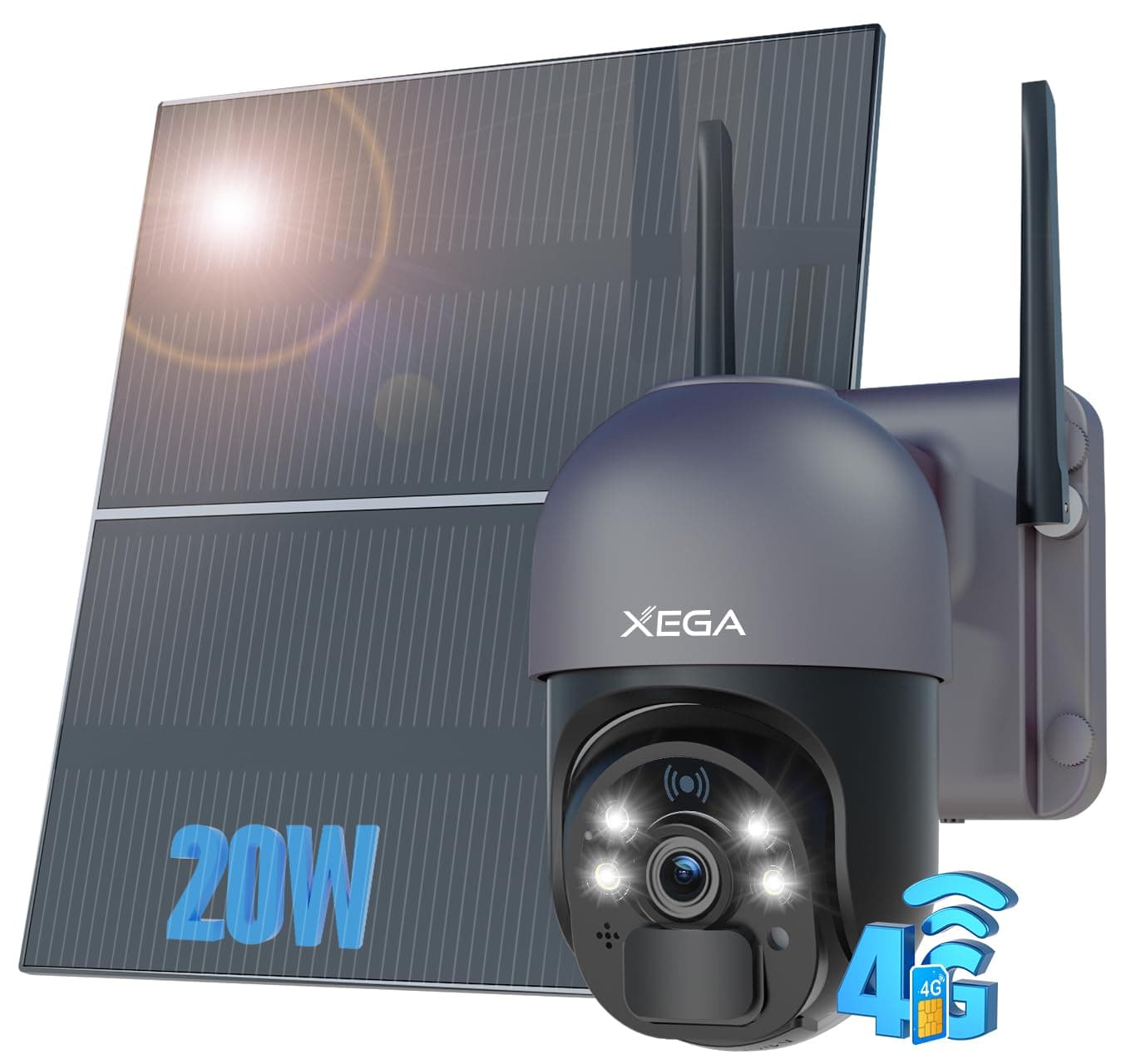 – Xega 4G LTE Security Camera【20W Solar Panel 20,000mAh Battery】 with SIM Card - [24/7 Record] Solar Powered Security Camera Outdoor Wireless, 2K HD Color Night Vision CCTV, PIR Motion Detection, IP66