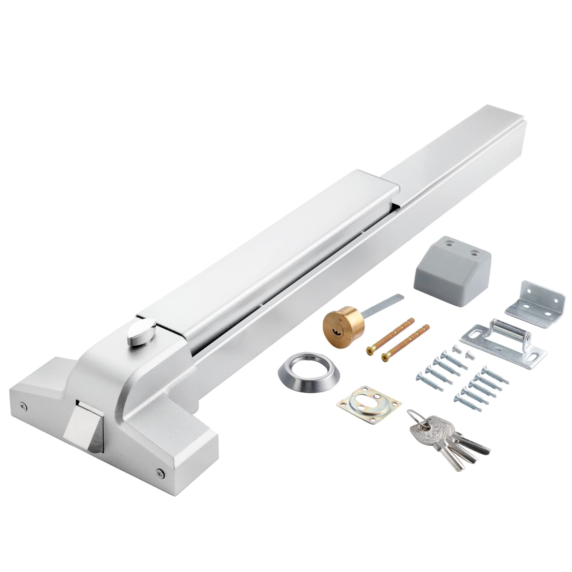 Push Bar Exit Device, 65cm/ 25.59’’ Stainless Steel Commercial Panic Bar, Emergency Panic Exit Bar Handle Door Hardware for Metal Wood Door (Silver)