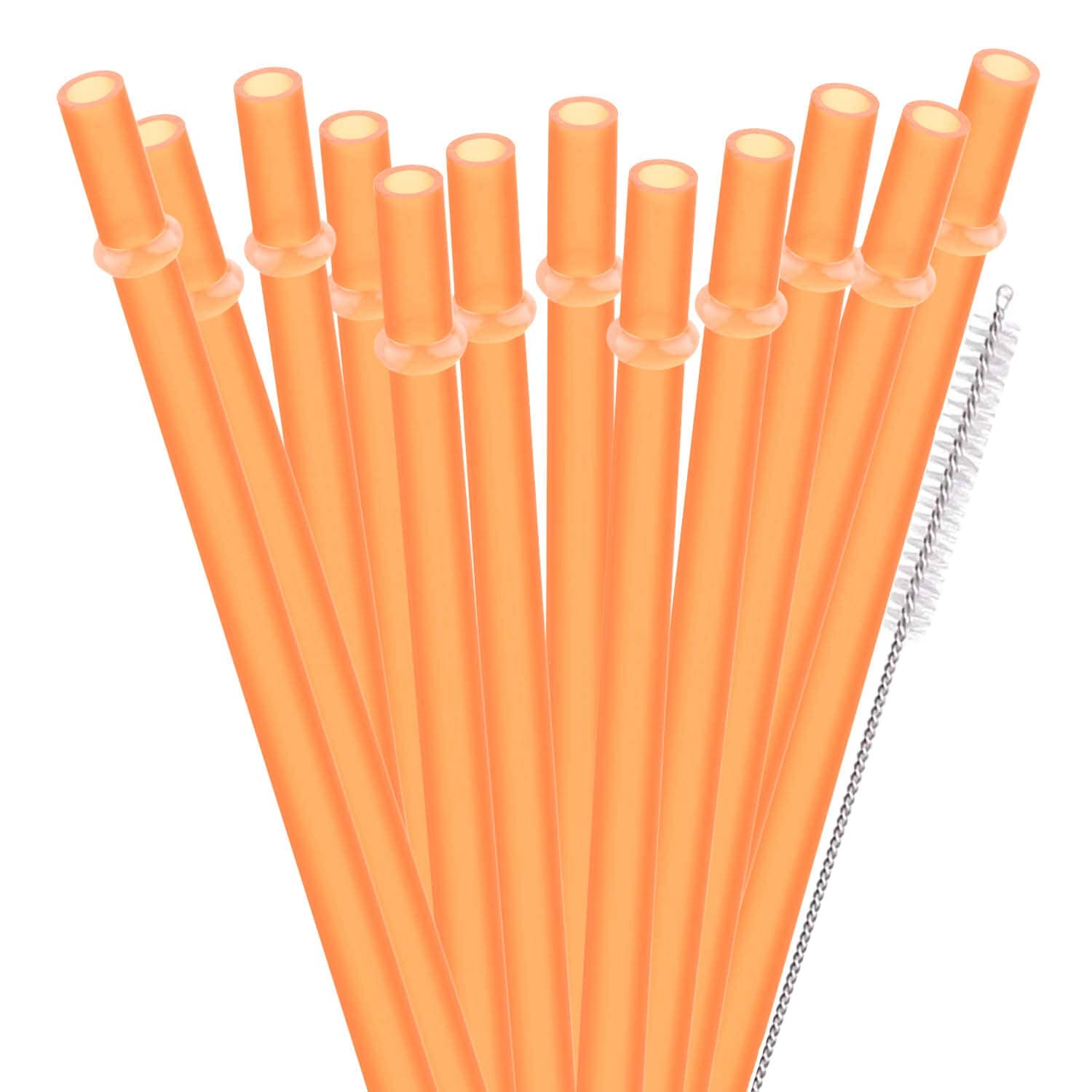 Dakoufish 12 Piece 9 Inch Reusable Plastic Thick Drinking Straws BPA Free Mason Jar Straws Plain Color (9inch,Orange)