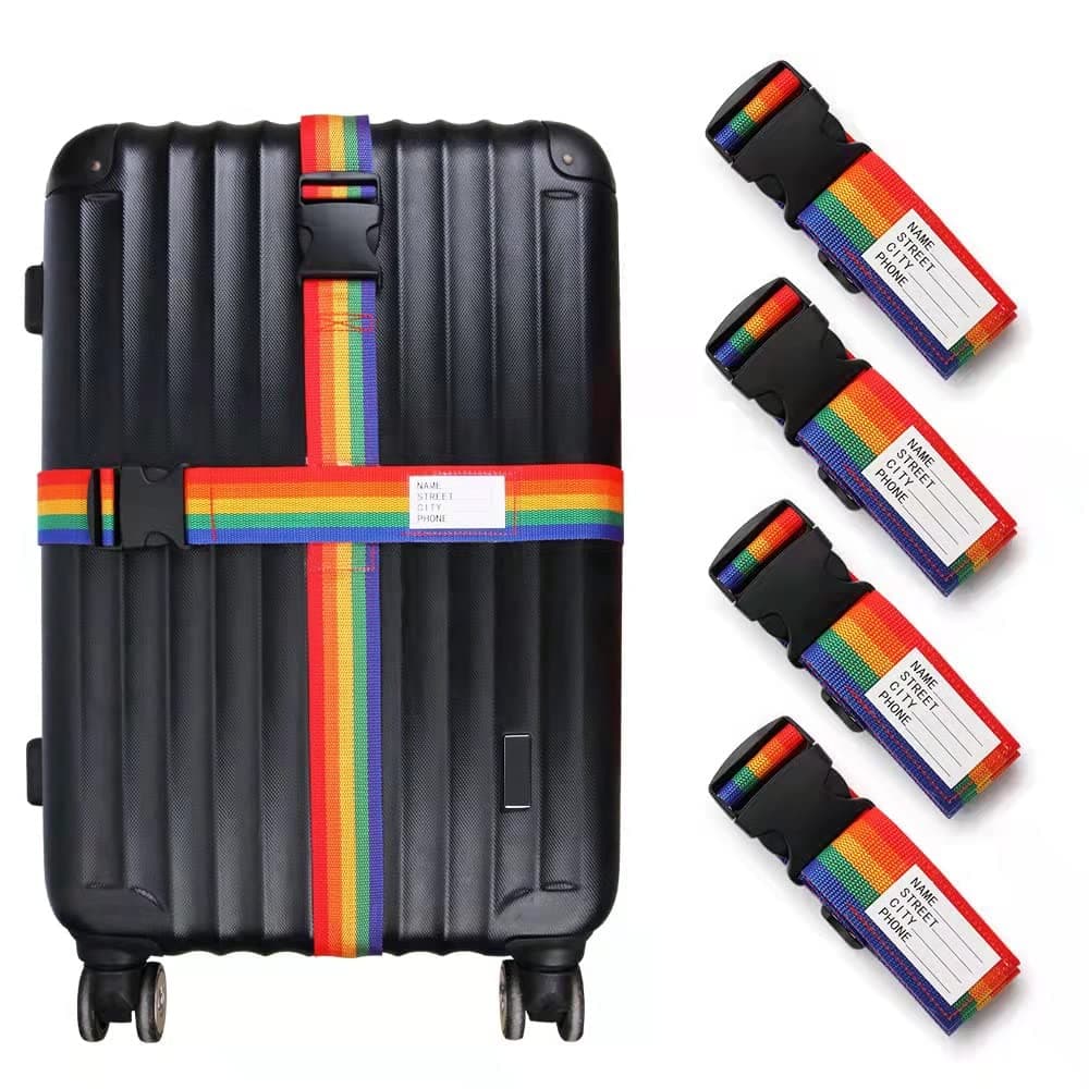 Gaiamat 4 Pack Rainbow Luggage Straps, Adjustable Flat Strap with Buckle, Multicolor, Compatible with Passenger Car, SUV, Truck, Van, Motorcycle, ATV, UTV, Trailer, Bicycle