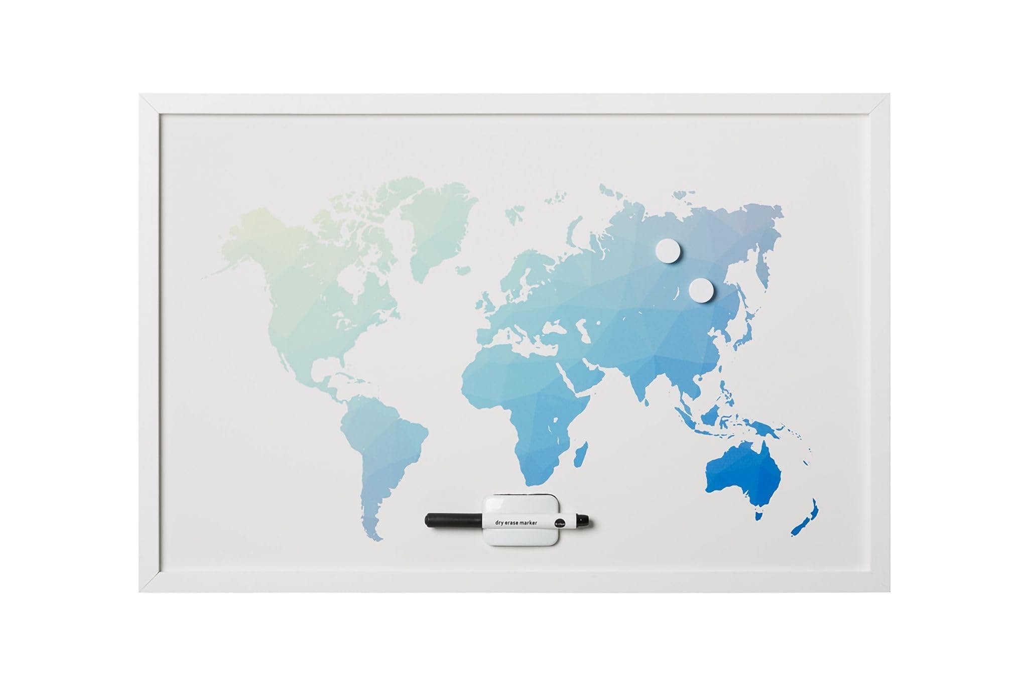 MasterVision Magnetic Dry Erase World Map Board, White Frame, 24 x 36 Inches (MM07450660)