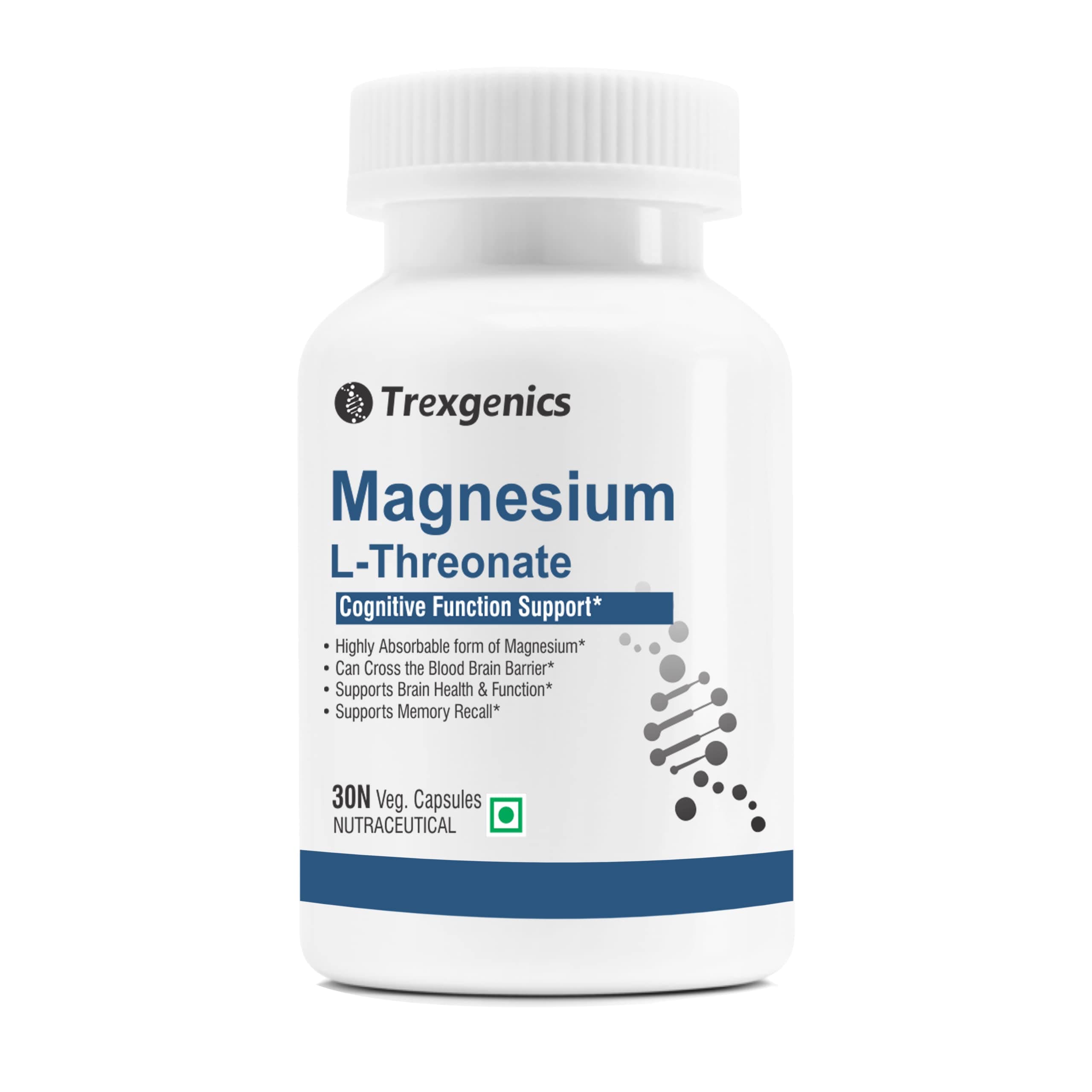 MAGNESIUM L-THREONATE Next Generation Bioavailable Magnesium, Cognitive Function & Brain Health Support (30 Veg. Capsules) (Pack of 1)