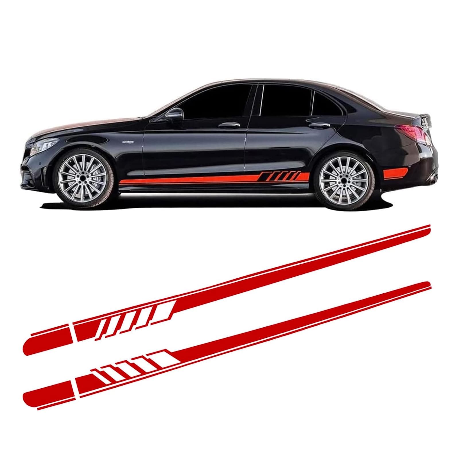 2 PCS Racing Stripes Side Body Decals, 7.38ft Personalized Sports Side Skirt Decals, Waterproof Long Stripes Side Skirt Stickers, Universal Decorative Accessories for Most Cars (Red)