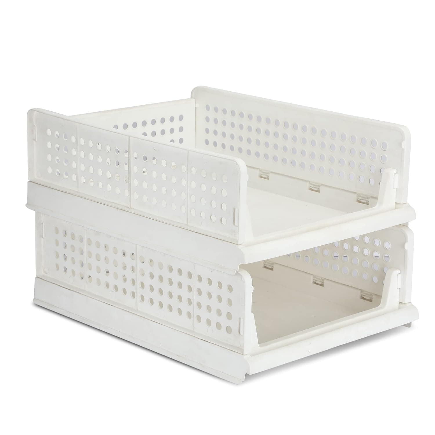 Foldable Stackable Wardrobe Organizer - Efficient Closet Storage Solution (Pack of 2, White)