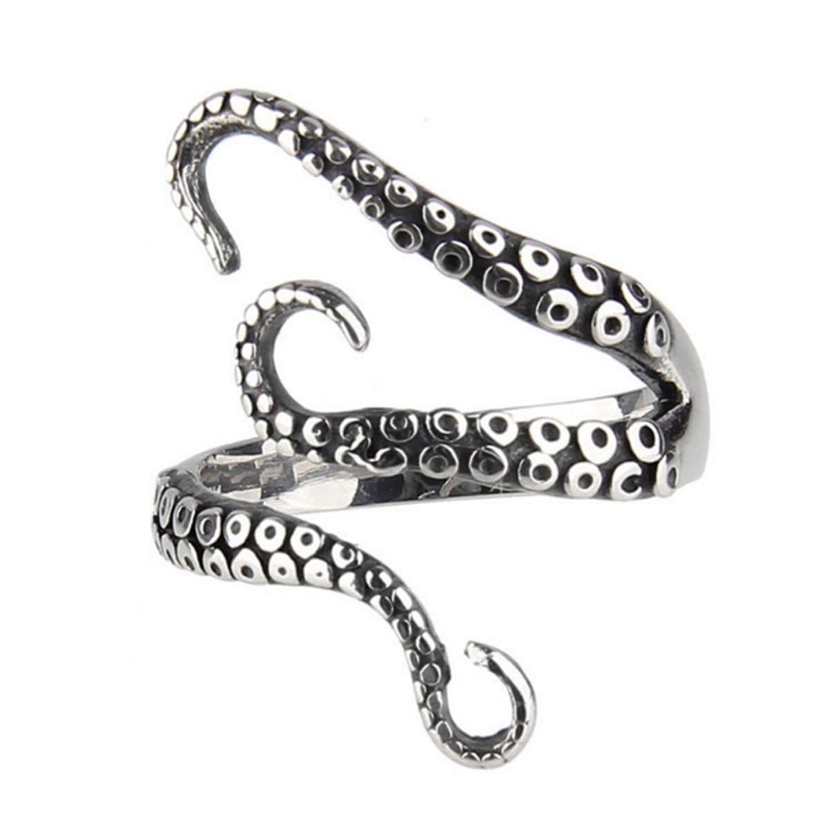 WILD COTTAGE Octopus Tentacle Adjustable Ring in Sterling Silver (adjustable) (C- Octopus ring)